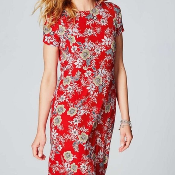 J. Jill Dresses & Skirts - J Jill Womens Size 8 Tall Floral Jersey Short Sleeve Dress Cotton-Blend Red